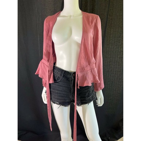 Topshop Women's Blouson Sleeve Wrap Blouse Pink Satin Size US 2 EUR 34 - Picture 6 of 12